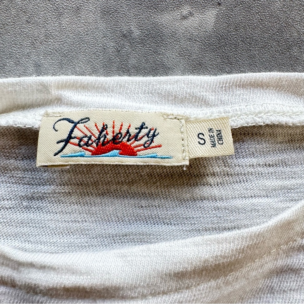 Faherty Multi-Color Striped Boatneck 3/4 Sleeve Cotton Top, Small - Picture 3 of 10